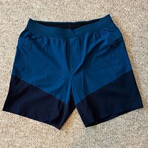Men's Lululemon Two-Tone Athletic Shorts in Teal and Navy